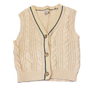 American Eagle Cream Cable Knit Button-front V-neck Preppy Vest size Small